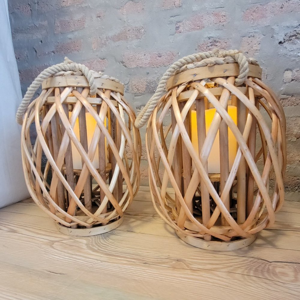 Rattan Wooden Lantern Set
